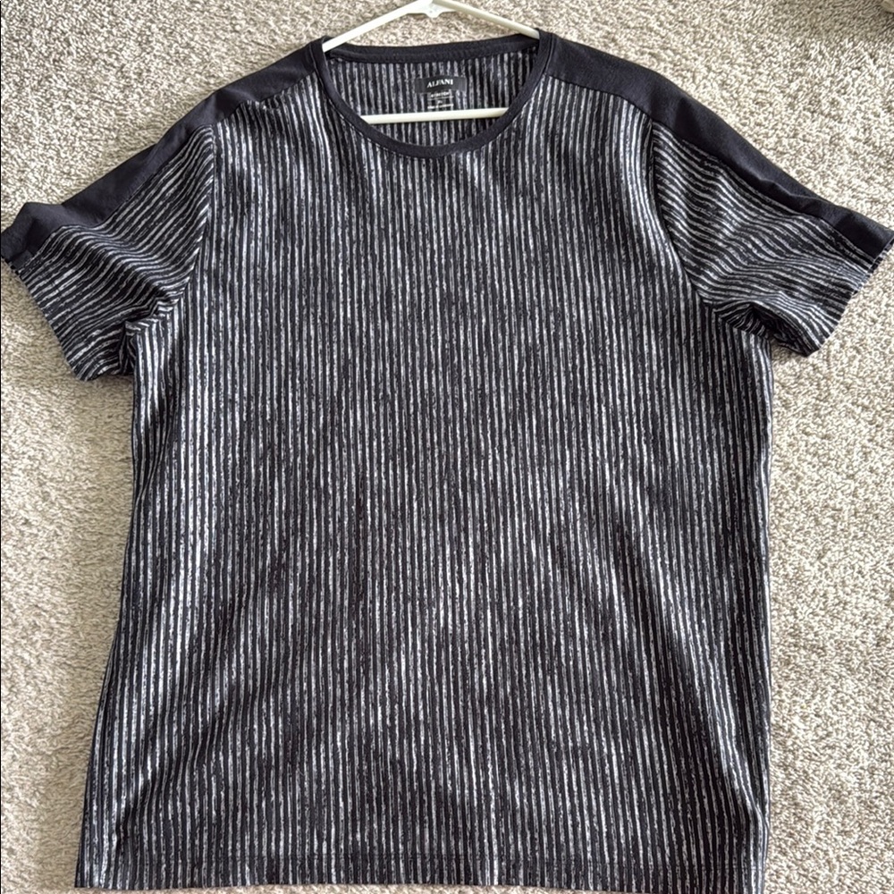 Alfani Black and Gray Short Sleeve Tee with Vertical Stripes